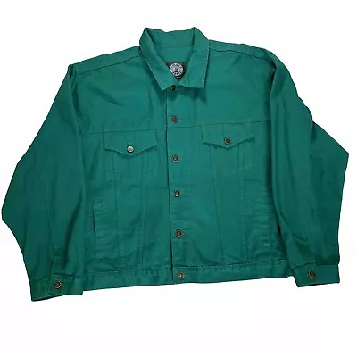 Vintage Denim Trucker Jacket Green Timber Trail USA L/XL • $99.95