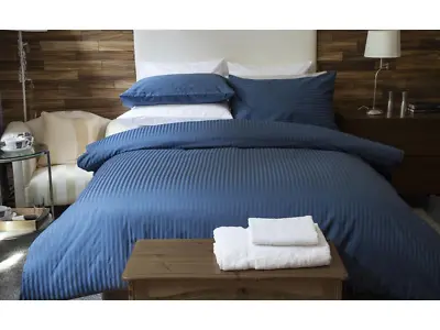 Belledorm 540 Thread Count Egyptian Cotton Satin Stripe Bed Linen In Navy Blue • £17.99