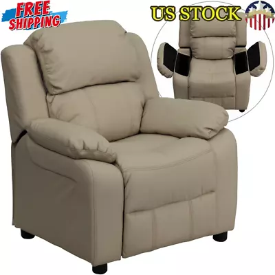 Vinyl Kids Recliner Chair W/ Storage Arms Deluxe Padded Solid Hardwood Frame New • $184.88