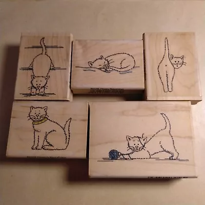 5 Wood Mounted Rubber FunStamps - Cats Designed By Lindsay Mason FM173 Who Me? • £20