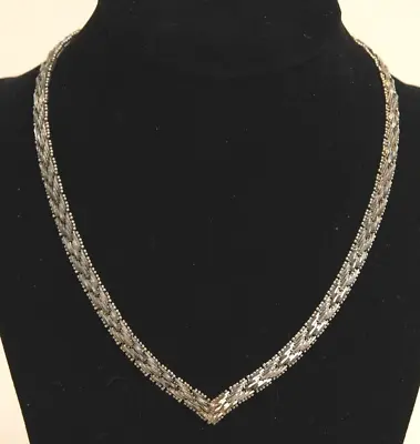 Vintage Sterling Silver Italy Diamond Cut Chevron Link Chain V Shape Necklace • $67.95