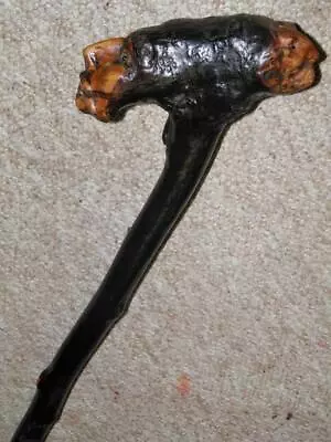 Antique Black Thorn Rustic Hand-Carved Two Caricature Faces Walking Stick/Cane • $276.59