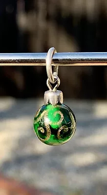 Rare Trollbeads Green Glitter Ornament Glass Bead Dangle Pendant HTF! • $85