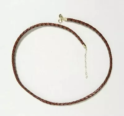 Milor 14K Yellow Gold Italy Brown Braided Leather 18  Necklace  • $113.99