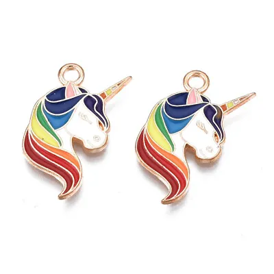 Enamel Charms Unicorn With Rainbow Mane Gold Base 21mm X 13mm 10pcs E260 • £4.99