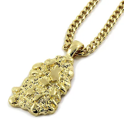 Mens 14K Gold Plated Nugget Pendant Hip-Hop 3mm/30  Cuban Chain • $14.99