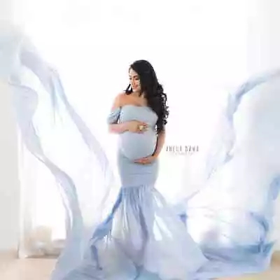 Blue Maternity Dress Photo Shoot Gown Off Shoulder Photography Maxi Long M-L-XL • $30