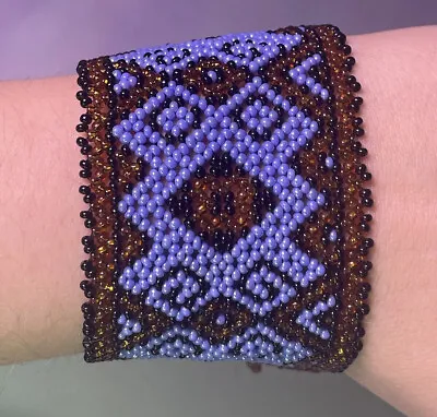 Vintage Seed Beaded Wide Bracelet Geometric Jewelry 20th C. • $21.25