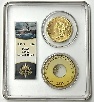 1857-S $20 Liberty Gold Double Eagle PCGS MS62 SS Central America Shipwreck PQ! • $7988.69