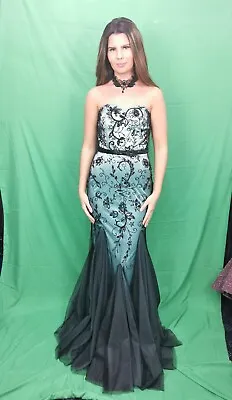 Dynasty 1012640 Size 8 Prom Evening Dress Fishtail Gown Black Turquoise BNWT • £49.99