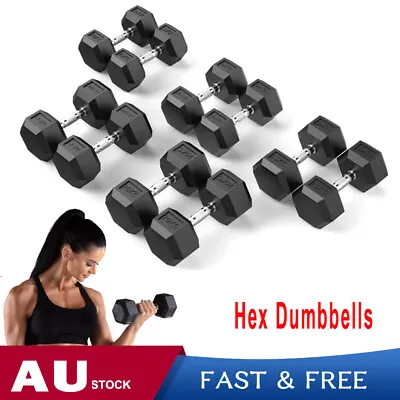 1KG-30KG Rubber Hex Dumbbell Fitness Home Gym Exercise Strength Training Weight • $68