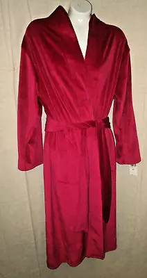 MISS ELAINE~SMALL~Cranberry Micro Fleece Burn-Out Floral Pattern Wrap Long Robe • $29.99