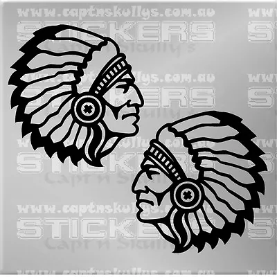 INDIAN CHIEF DECALS X 2 105x100mm Each Capt'n Skullys Stickers Online MPN 1403 • $9.90