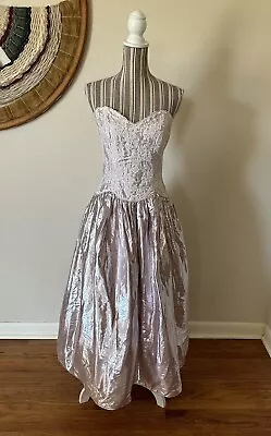 Vintage 80s Scott McClintock Pink Metallic Lace Corset Dress Woman's S • $40