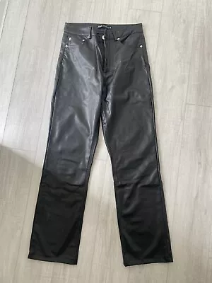 Zara Faux Leather Black Straight Leg Trousers Size M Fits 8-10 • £0.99