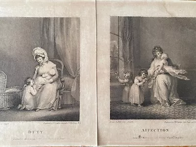 Antique 18th Century Etchings/Mezzotint Pair - ‘Affection’ & ‘Duty’. • £36