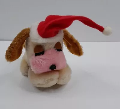 Wallace Berrie Vintage CREAM PUFF 1980 Puppy Dog Stuffed Animal Santa Hat • $16