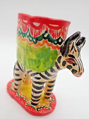 Vintage Folk Art Zebra Mexico Candle Holder Planter Pottery • $19