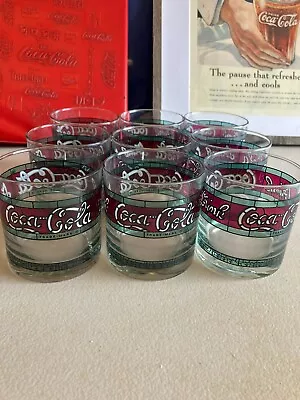 15 Vintage Coca-Cola Coke Drinking Glasses 3 1/2  Tiffany Style Stained Glass  • $60