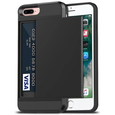 $19.95 • Buy Black Slide Armor Case With Card Slot Holder For Apple IPhone 7 Plus / 8 Plus