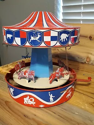 Vintage Wolverine Merry-Go-Round Musical Carousel Tin Litho Toy For Parts  • $80