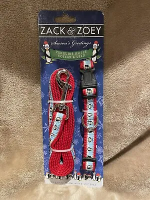 $2 • Buy Zack & Zoey Season's Greetings Penguins On Ice Nylon Ribbon Small Collar & Leash