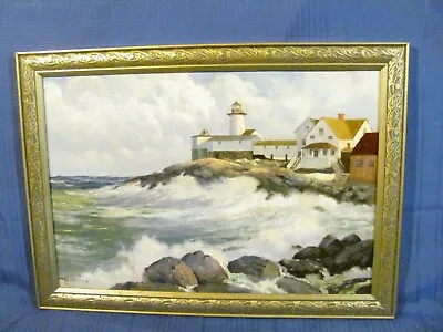 Chester Van Nortwick (1881-1944) Oil Painting Eastern Lighthouse Gloucester MA • $795