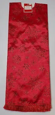 Christmas Tree Skirt 48  Round Faux Shiny Red With Snowflakes & Frilly Trim • $9.87