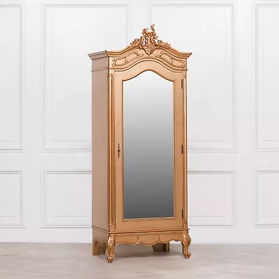 French Gold Carved Single Door Armoire With Mirrored Door • £889