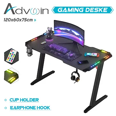 $157.90 • Buy Advwin Gaming Desk RGB LED Desktop Computer Laptop Table Carbon Fiber W/Holder