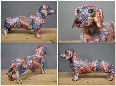 Graffiti Art Bright Coloured Dachshund Ornament Figurine Sausage Dog Lover Gift • £34.95