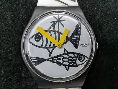 SWATCH Watch Pesciolini GB303 Fish Unisex Black And White Band New Battery 1984 • $60