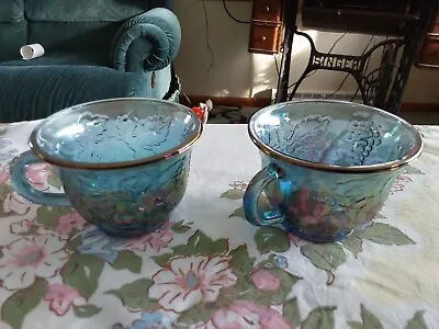 Vintage Pair Indiana Blue Carnival Glass Punch Bowl Cups Harvest Grape • $11.99