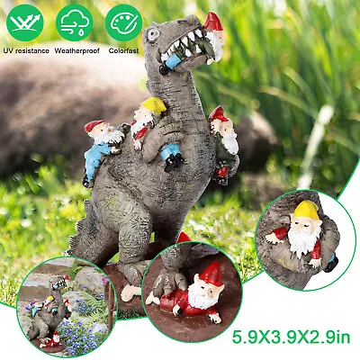 $14.48 • Buy Dinosaur Eating Gnomes Statue Yard Art Resin Outdoor Garden Patio Decor Ornament