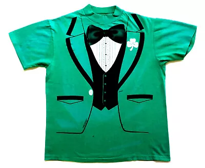 St. Patricks Day Tuxedo Vintage T Shirt 1980's Allover Print Humor Irish Party • $22