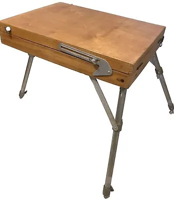 Vintage Wood Painters Travel Art Box With Shoulder Strap & Tripod W/metal Legs • $49