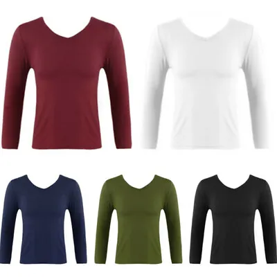 Men V Neck Long Sleeve T-Shirt Stretchy Top Underwear Thermal Casual Blouse Tops • $12.59