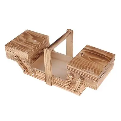 Wooden Cantilever Sewing Box Organizer   Thread Scissors Craft Storage • £16.06