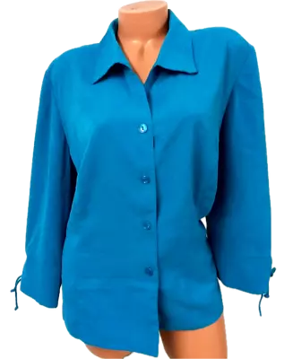 M.H.M Blue Faux Suede Button Down Women's Long Sleeve Plus Top 18W • $12.99