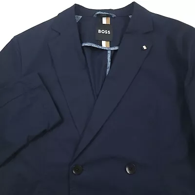 $495 HUGO BOSS Slim Fit Double Breasted Dark Blue Blazer Shirt Jacket Mens 42R • $206.24