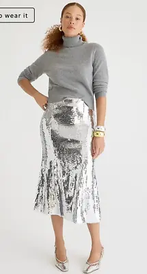 J.Crew $198 Collection Sequin Slip Skirt In Silver Size 2 BW007 • $120