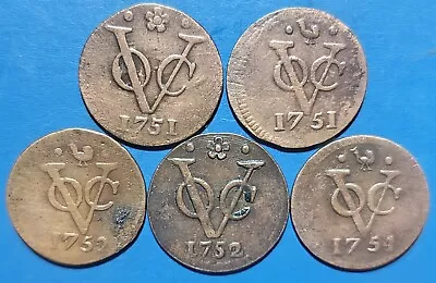 Dutch Netherlands Colonial Voc Duit Lot 5 Pcs New York Penny Coin T.39 • $1