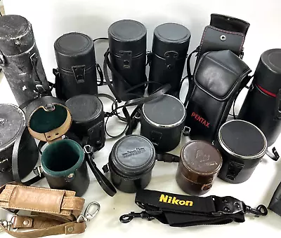 Vintage Camera Lens Cases Lot Of 14 Vivitar Minolta Nikon And Straps • $26