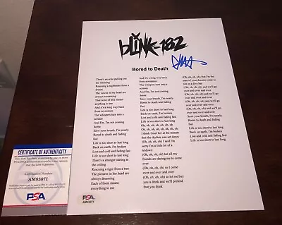 Matthew Matt Skiba Blink 182 Bored To Death Signed Lyric Sheet PSA A • $99.99