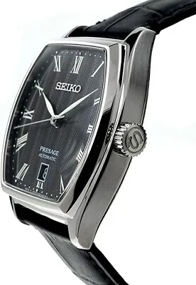Authentic Mens Seiko Presage Automatic Tonneau Shape Black Tone Watch SRPD07 • $475