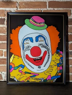 Vtg Creepy Foiled Clown Original Circus Blacklight Folk Art 17X21 Psychedelic • $49.90