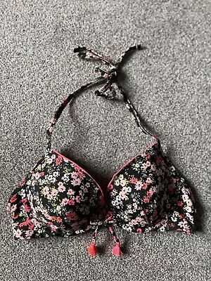 New Look Size 34B Black Bikini Top Only With Pinks/White/Greens Floral Pattern • £0.99