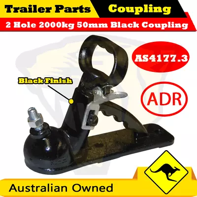 Trailer Coupling 2000KG 50mm 2 Holes - Black Finish - BOAT BOX JET-SKI TRAILER • $33.95