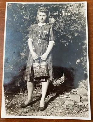 Beautiful Soviet Young Woman With A Handbag Vintage Photo • £5.31