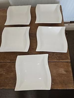 MALACASA WAVY SQUARE PASTA LARGE SALAD DESSERT SPAGHETTI CEREAL BOWLS X 5 • £24.99